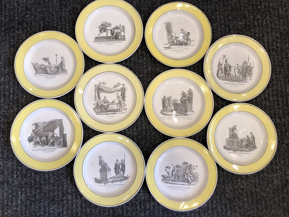 Series Of 10 Plates, Faience De Creil, Nineteenth Century