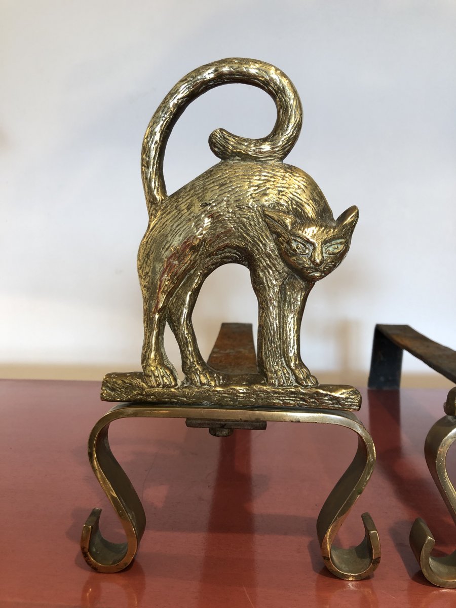 Pair Of Andirons, Cats, Twentieth Century-photo-4