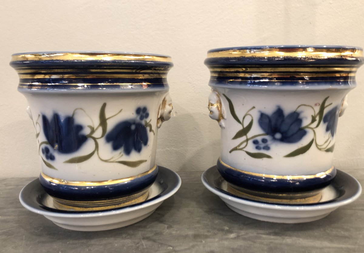 Pair Of Cache Pots, Porcelain, XIXth Century-photo-2