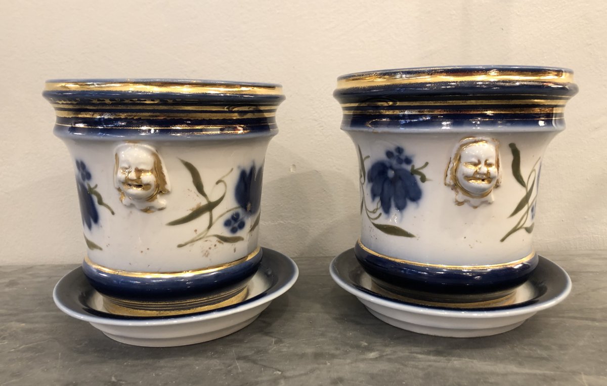 Pair Of Cache Pots, Porcelain, XIXth Century-photo-4