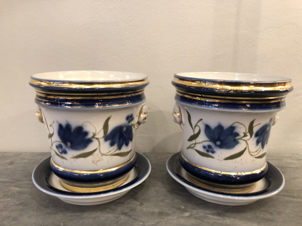 Pair Of Cache Pots, Porcelain, XIXth Century-photo-1