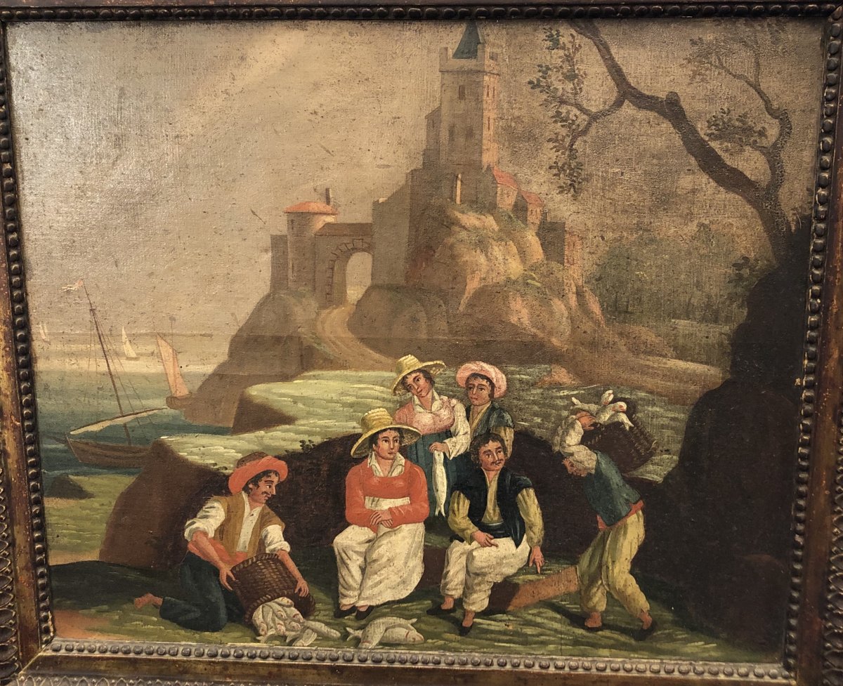 Miroir,Trumeau,scène de pêcheurs,XIXème  Siècle -photo-3