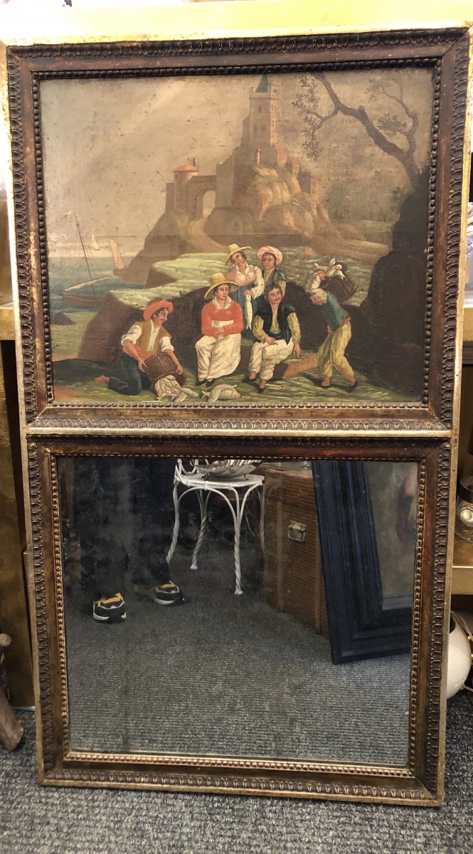 Miroir,Trumeau,scène de pêcheurs,XIXème  Siècle 