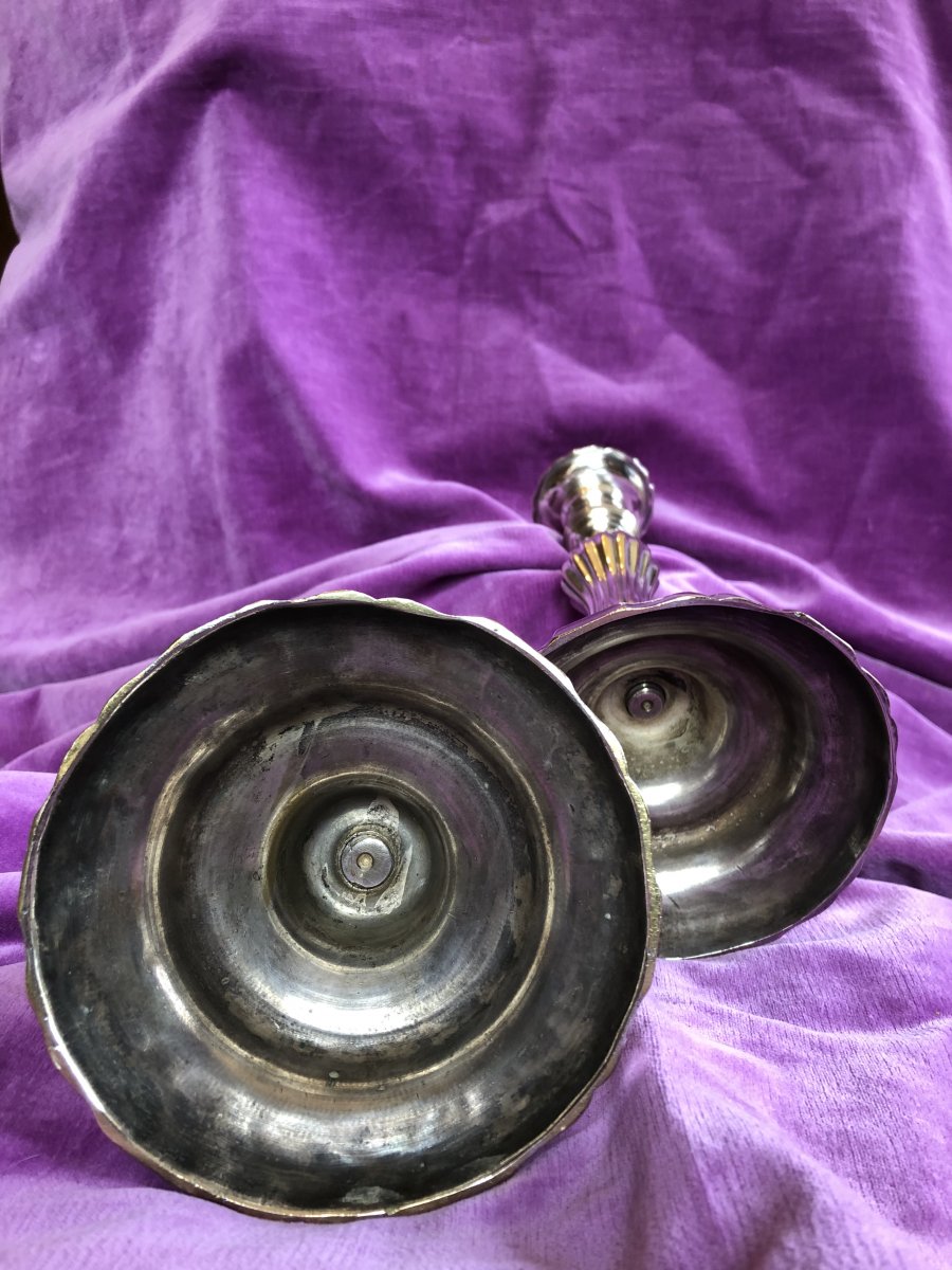 Pair Of Candelsticks, Métal Plated -photo-3