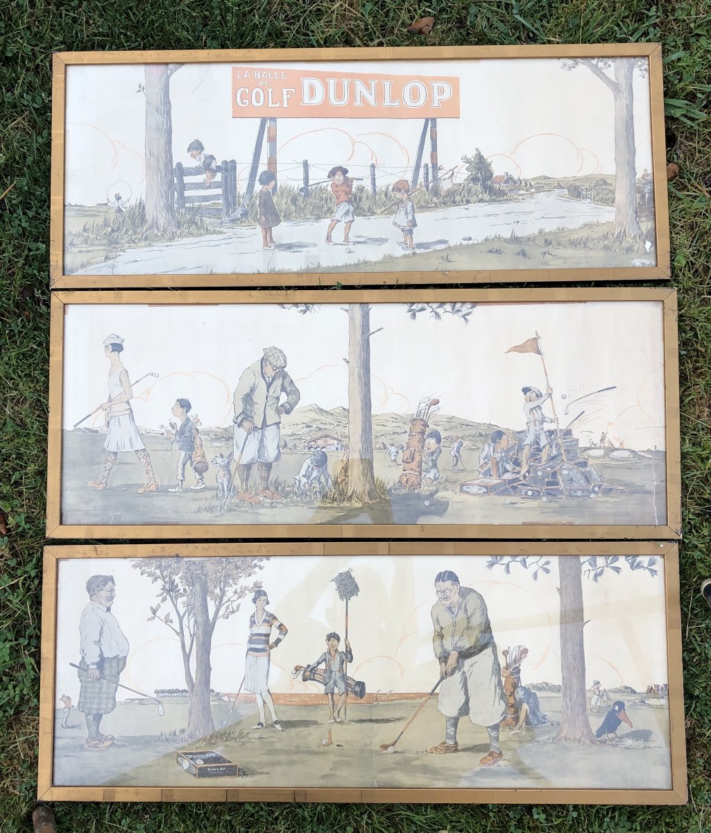 Affiches Publicitaires ,caricature,Dunlop,golf,vers 1920,René Baudichon.