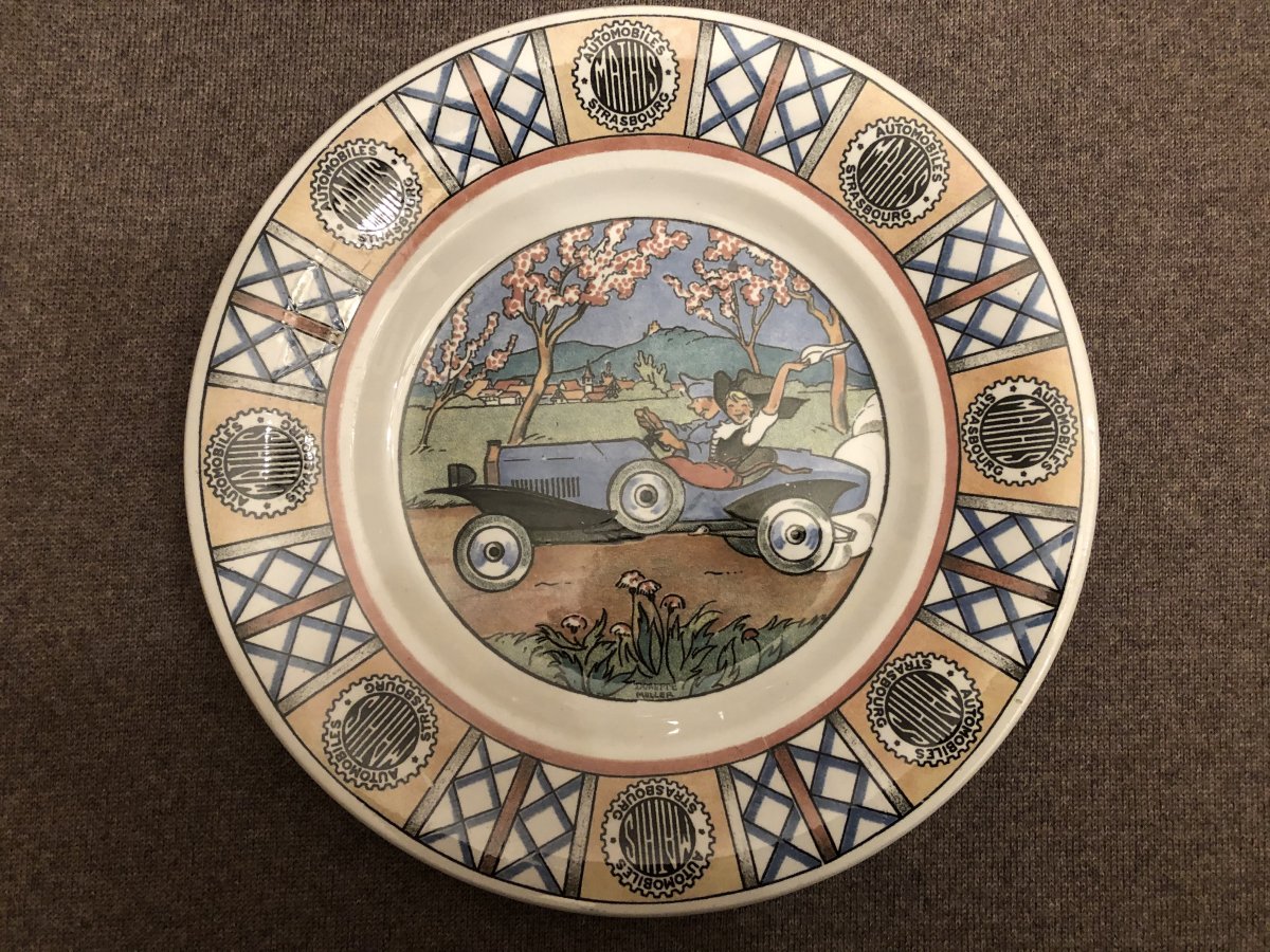 Series Of 9 Earthenware Plates From Sarreguemines, Mathis Strasbourg Cars, Early Twentieth-photo-2