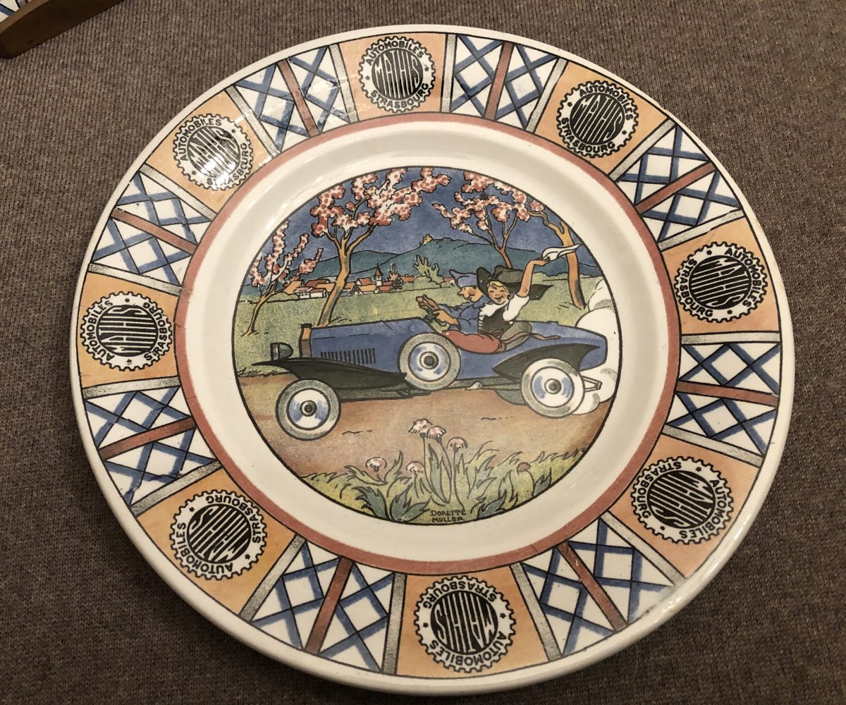 Series Of 9 Earthenware Plates From Sarreguemines, Mathis Strasbourg Cars, Early Twentieth-photo-4