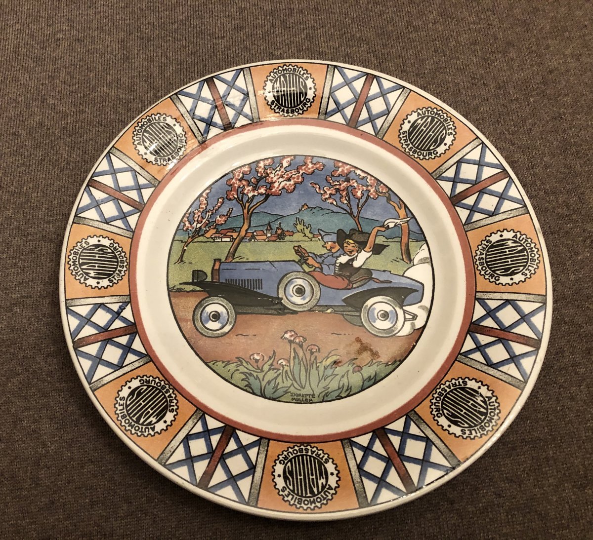 Series Of 9 Earthenware Plates From Sarreguemines, Mathis Strasbourg Cars, Early Twentieth-photo-4