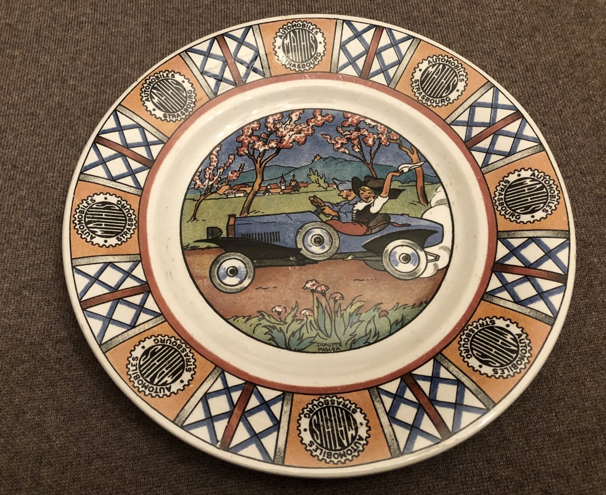 Series Of 9 Earthenware Plates From Sarreguemines, Mathis Strasbourg Cars, Early Twentieth-photo-5