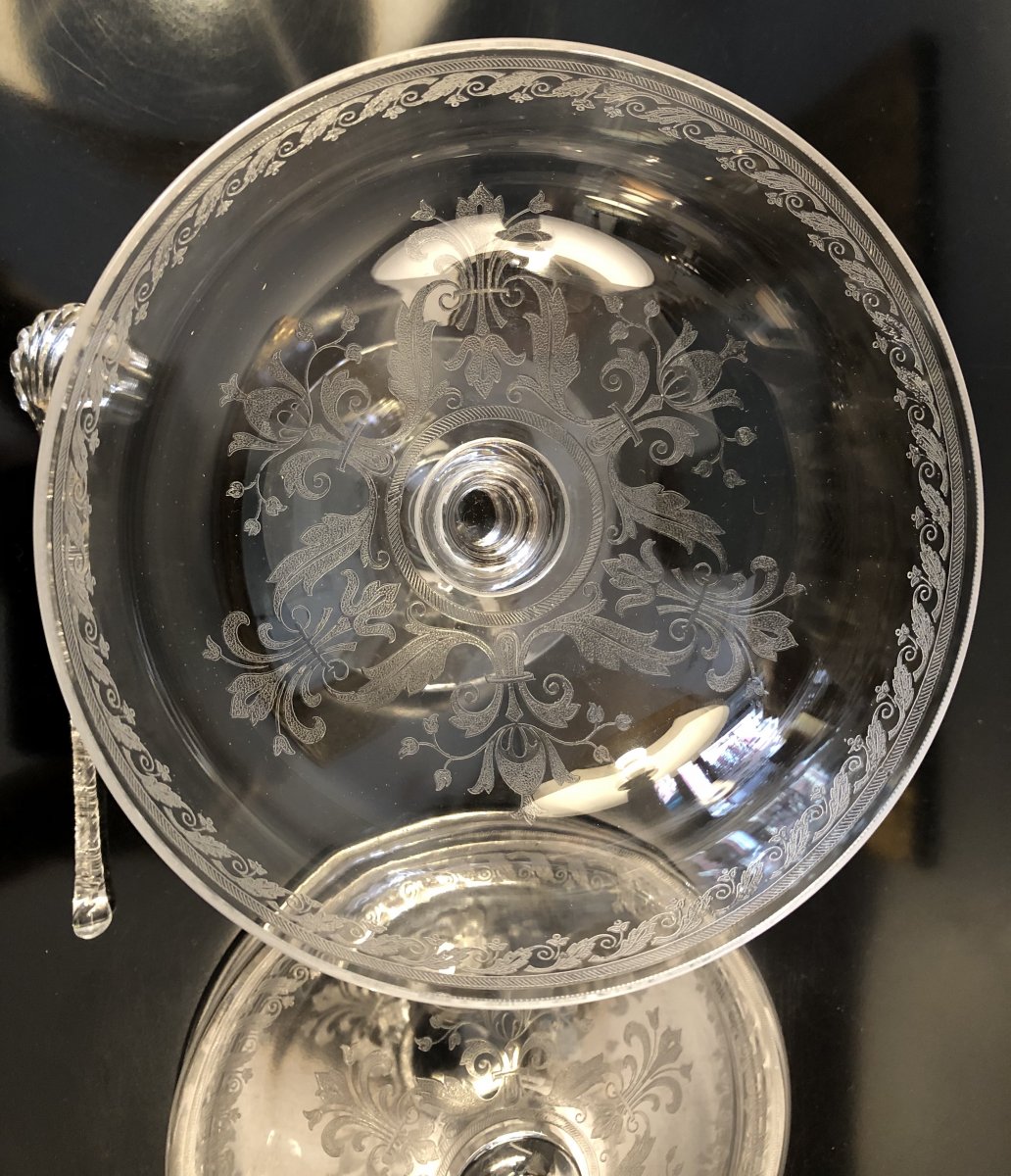 Fruit Bowl, Candy Dish, Jam, Engraved Crystal, Circa 1900-photo-8