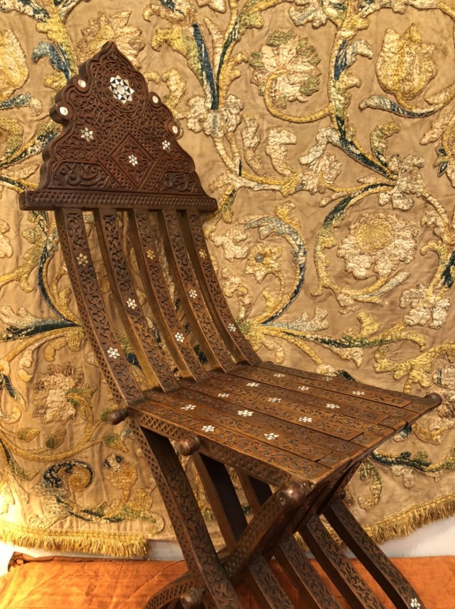 Folding Chair In Carved Wood, Syria, XIXth Century-photo-3