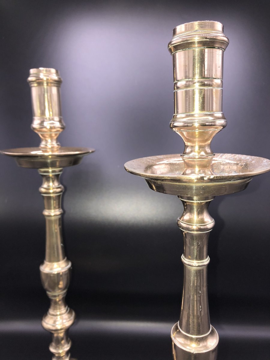 Pair Of Candlesticks, Bronze, XVIIth Century-photo-3