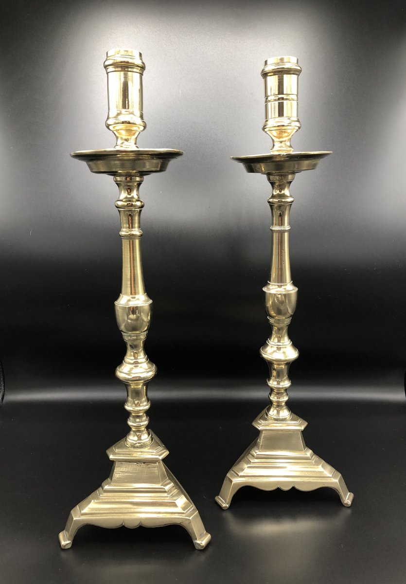 Pair Of Candlesticks, Bronze, XVIIth Century-photo-8