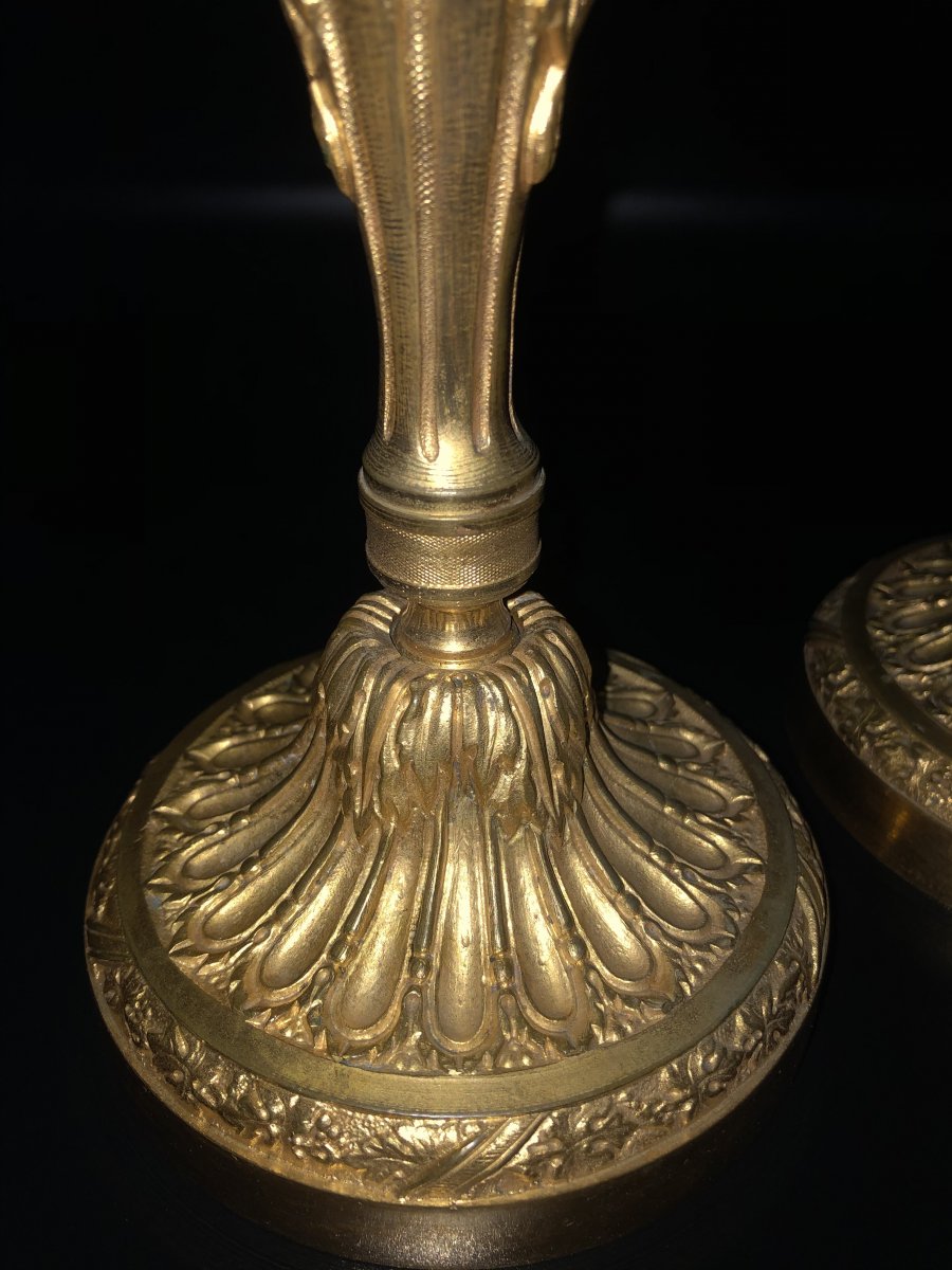 Pair Of Gilt Bronze Candlesticks, XIXth Century-photo-1