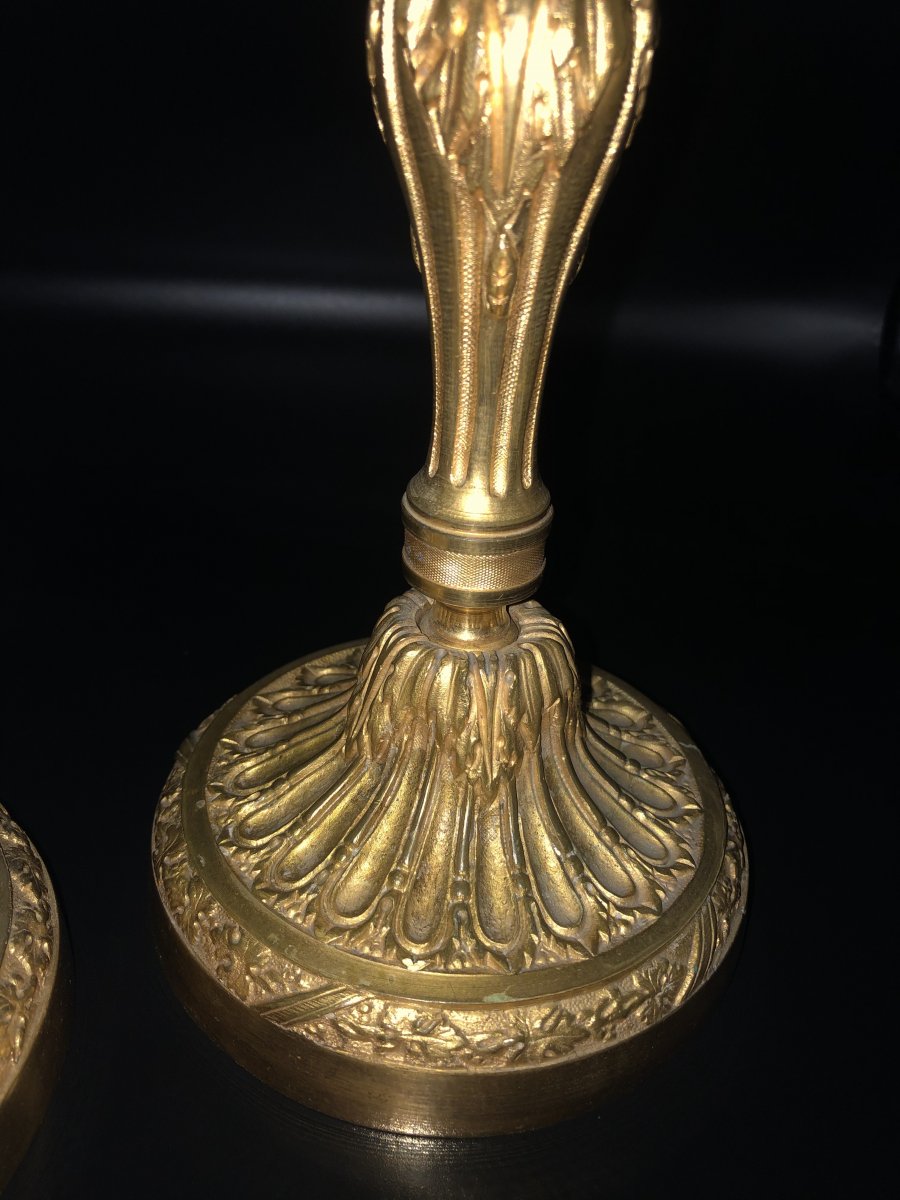 Pair Of Gilt Bronze Candlesticks, XIXth Century-photo-2