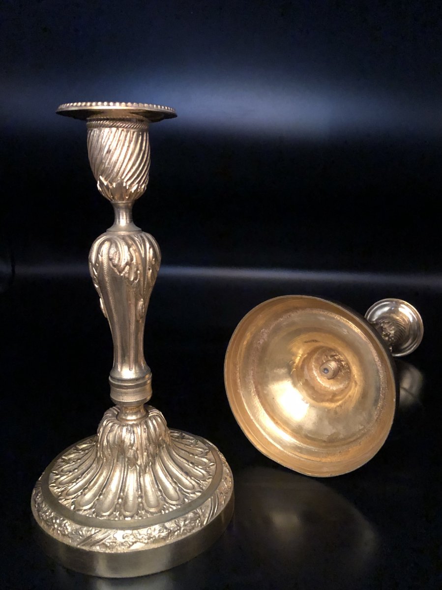 Pair Of Gilt Bronze Candlesticks, XIXth Century-photo-6