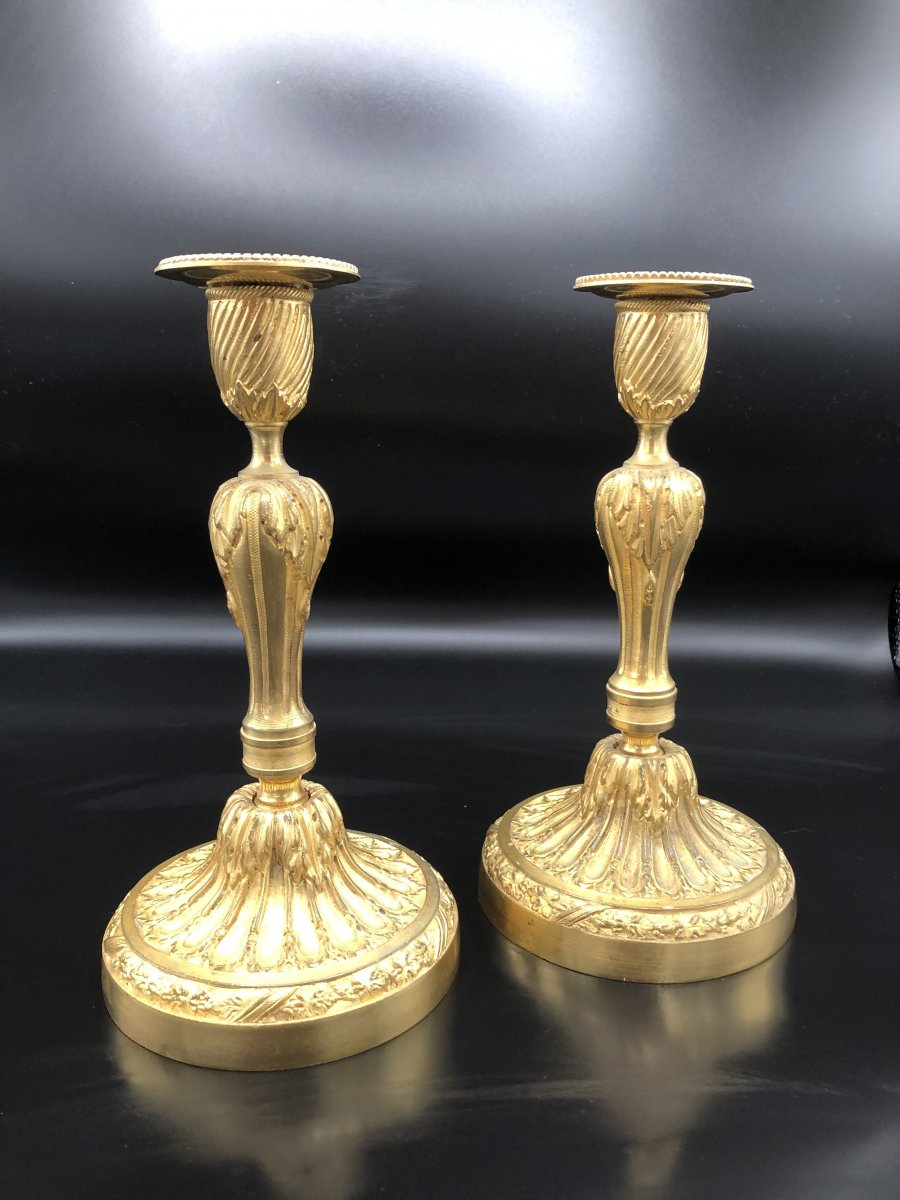 Pair Of Gilt Bronze Candlesticks, XIXth Century