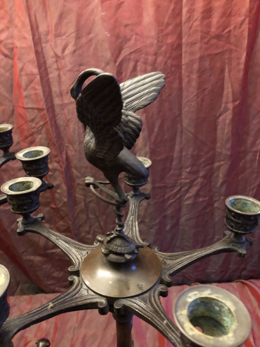 Paire de Candélabres,bronze,aux Hérons,XIXème Siècle -photo-2