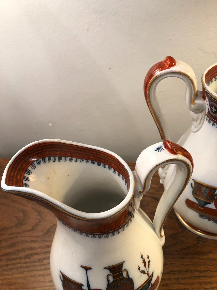 Pair Of Pitchers, Staffordshire, Porcelain, XIXth Century-photo-1