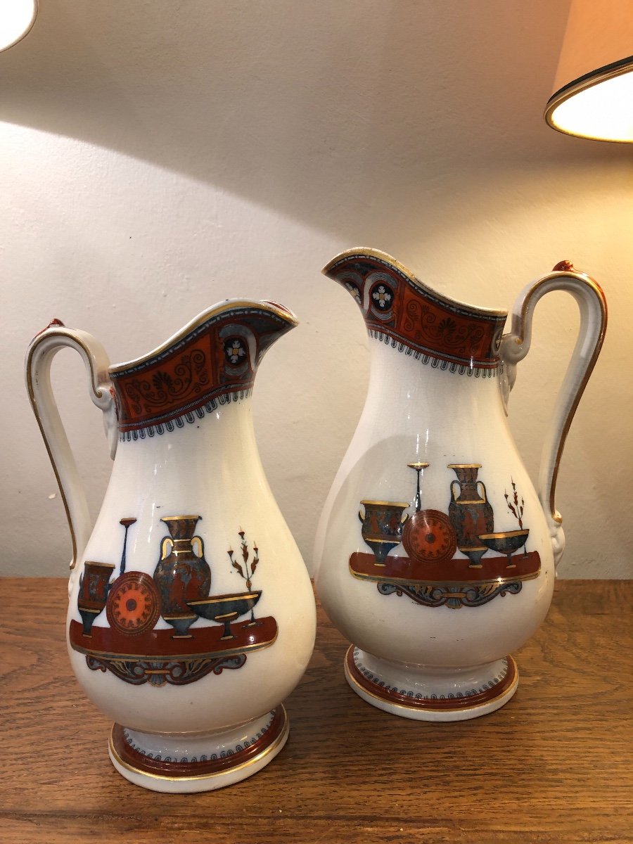 Pair Of Pitchers, Staffordshire, Porcelain, XIXth Century-photo-4