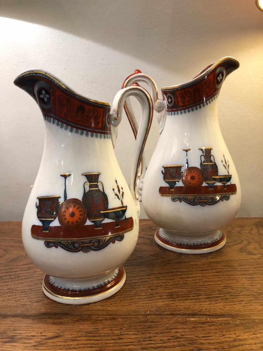 Pair Of Pitchers, Staffordshire, Porcelain, XIXth Century