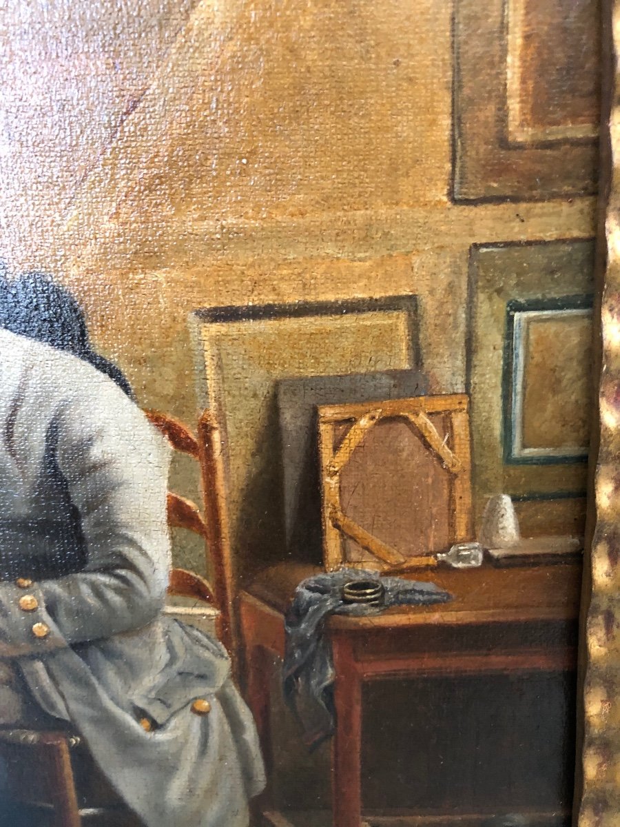 Tableau,huile Sur Toile,peintre dans Son Atelier,début XIXème Siècle -photo-6