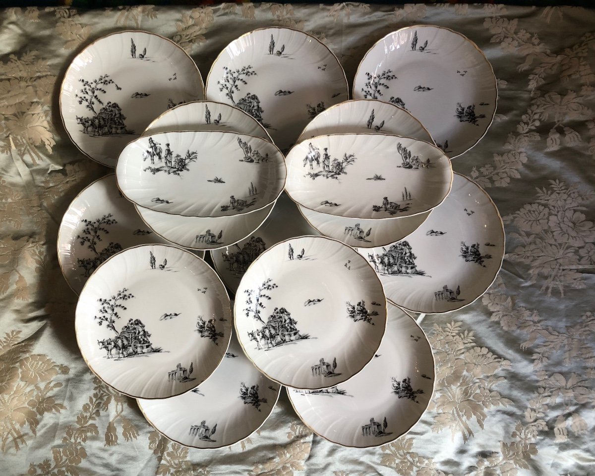 Series Of 12 Plates And Two Raviers, Limoges, Bernardaud, Marie Antoinett