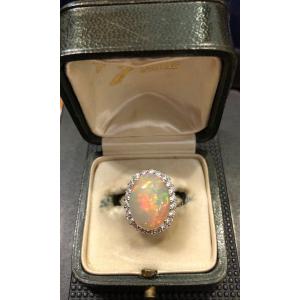 White Gold, Opal And Diamond Ring 20th Century