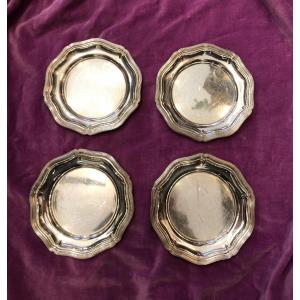 Series Of 4 Silver Metal Bottle Coasters, Christofle, 20th Century
