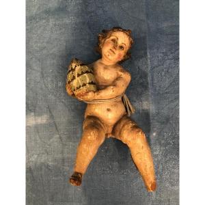 Angelot Sculpture In Wood, Late 18th Century 