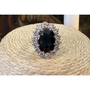 Grande bague « pompadour « saphir et diamants,XX ème siècle 