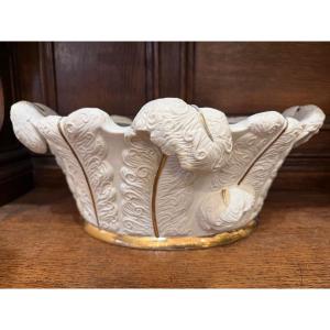 Albert Laurent à Limoges,grande vasque,biscuit,emaillé or,vers 1920