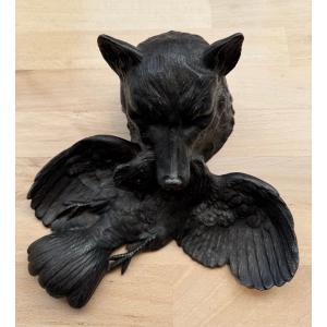 Fox Inkwell, Spelter, Early 20th Century 