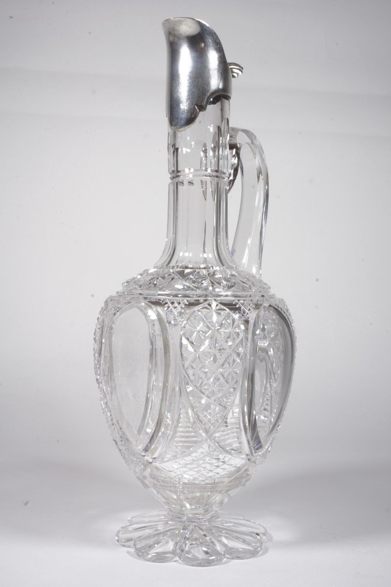 Ewer, Baccarat Crystal Carafe And Silver Metal XIX-photo-3