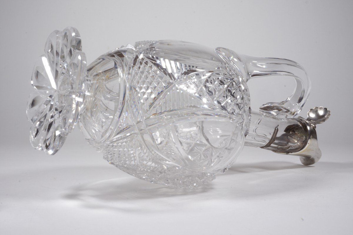 Ewer, Baccarat Crystal Carafe And Silver Metal XIX-photo-4