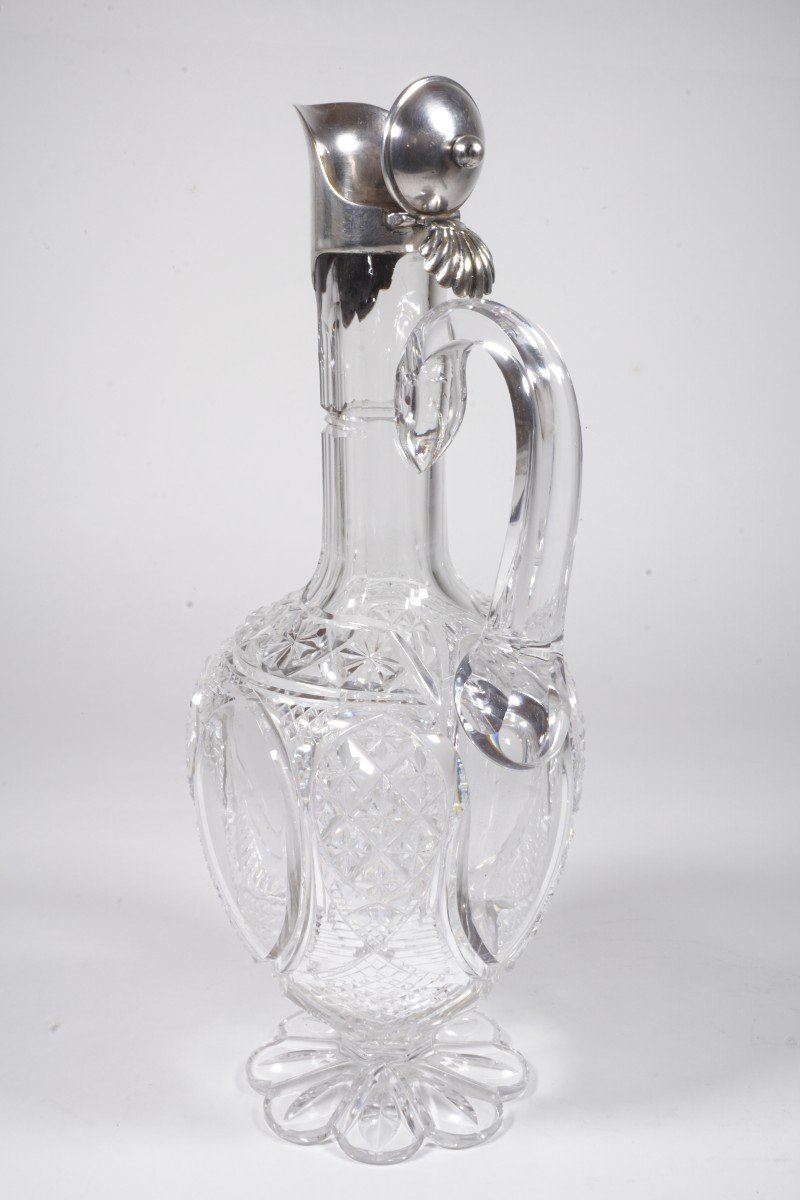 Ewer, Baccarat Crystal Carafe And Silver Metal XIX-photo-1