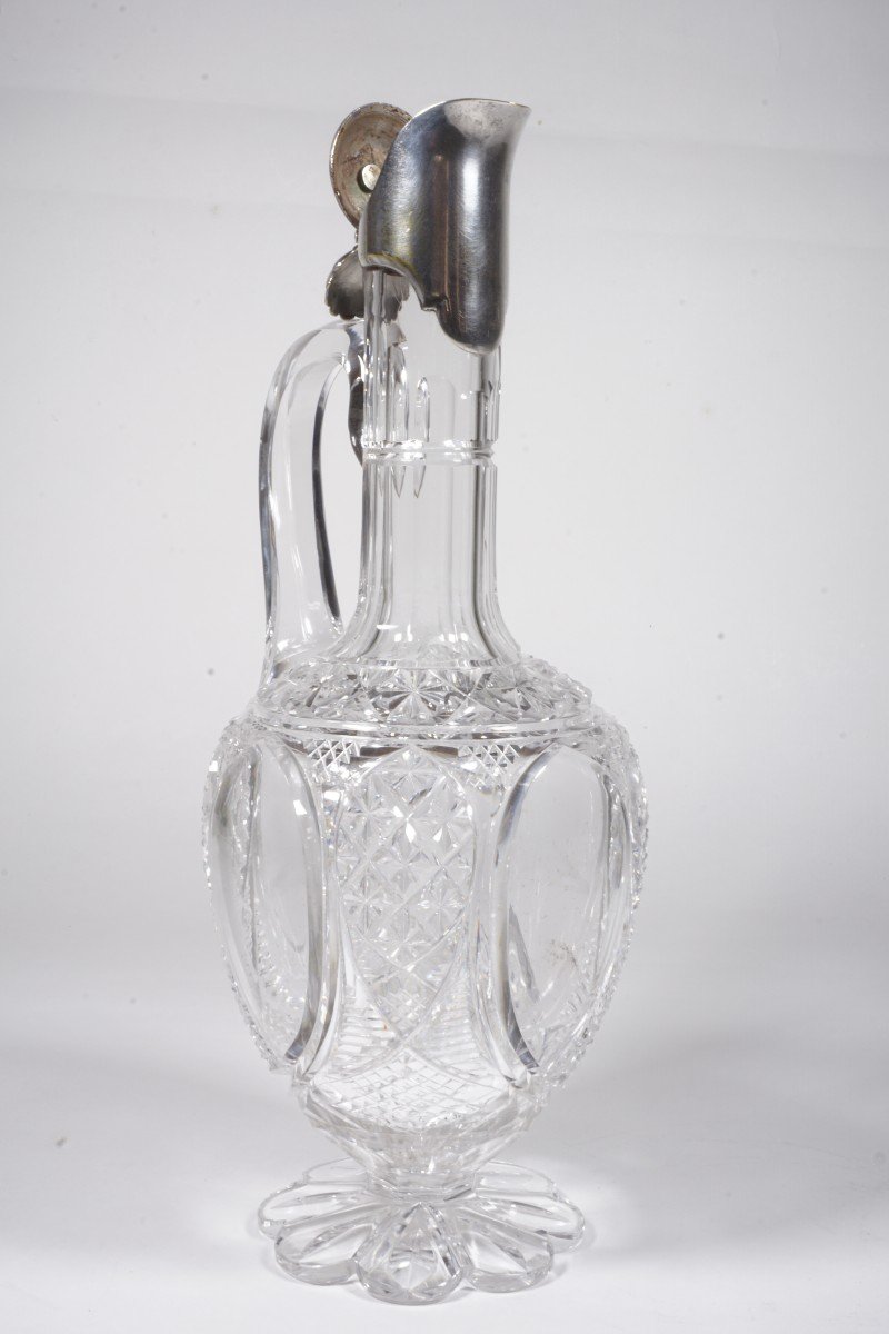 Ewer, Baccarat Crystal Carafe And Silver Metal XIX-photo-3