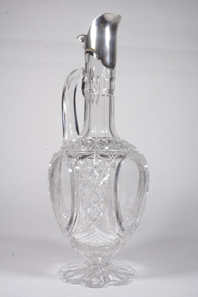 Ewer, Baccarat Crystal Carafe And Silver Metal XIX-photo-4
