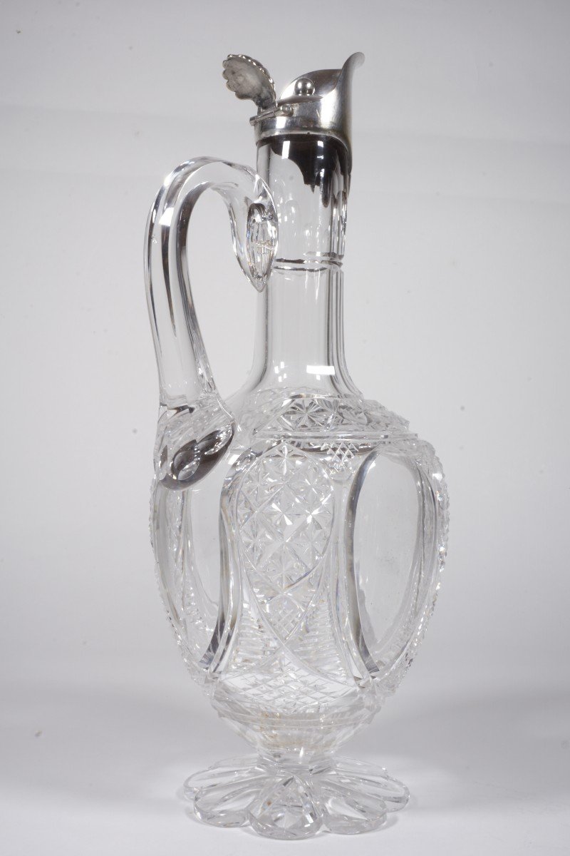 Ewer, Baccarat Crystal Carafe And Silver Metal XIX-photo-6