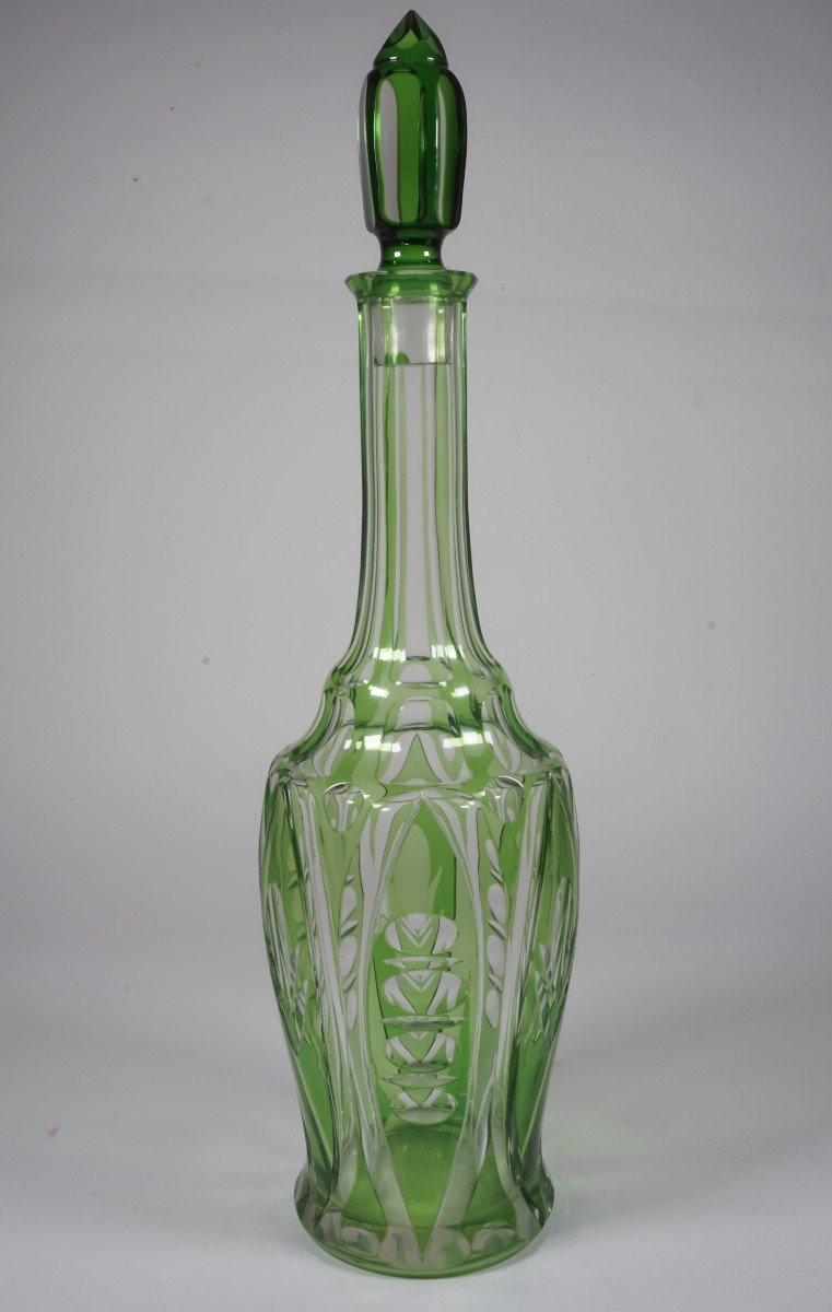 Grande carafe cristal doublé vert Bohème?