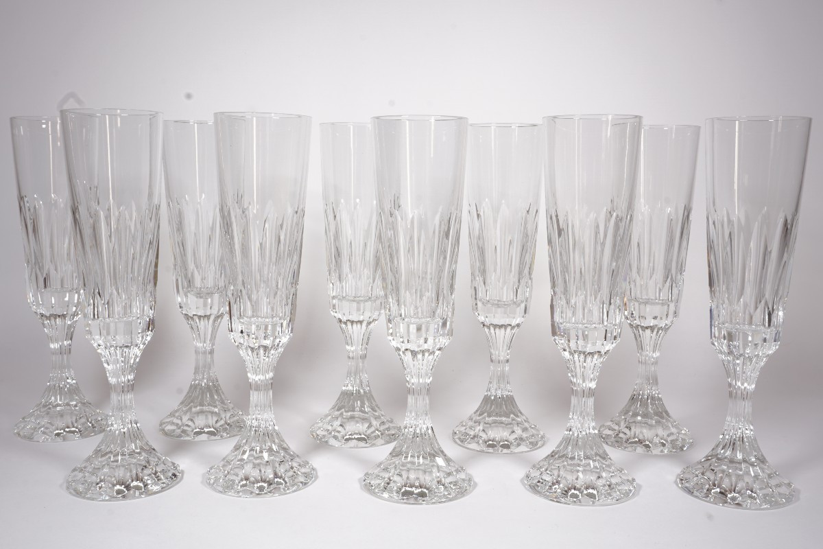 10 Baccarat Assas Crystal Champagne Flutes