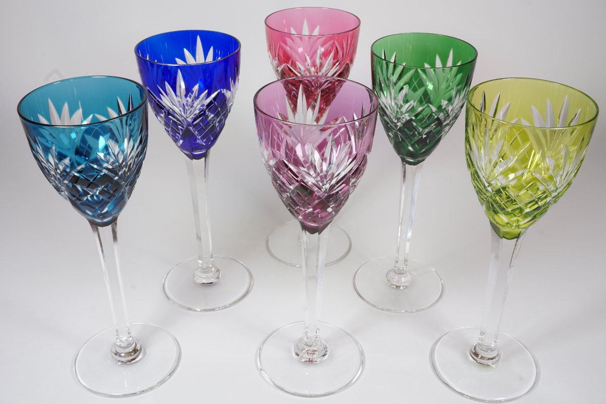6 Wine Glasses, Roemers, Saint Louis Chantilly Crystal-photo-3