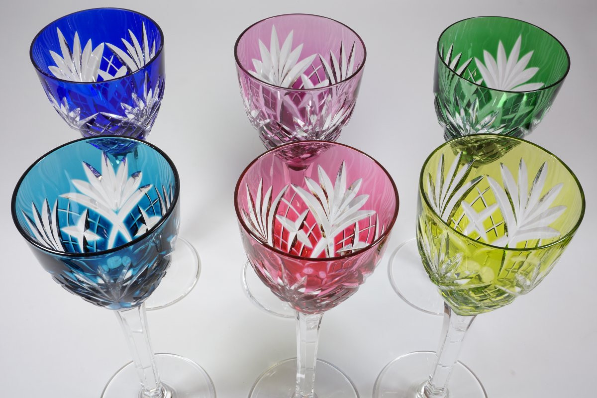 6 Wine Glasses, Roemers, Saint Louis Chantilly Crystal-photo-1