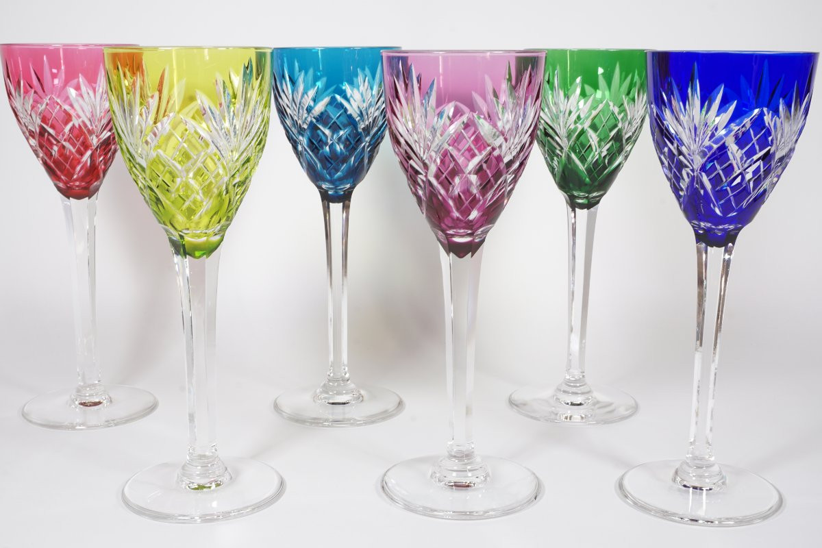 6 Wine Glasses, Roemers, Saint Louis Chantilly Crystal-photo-2