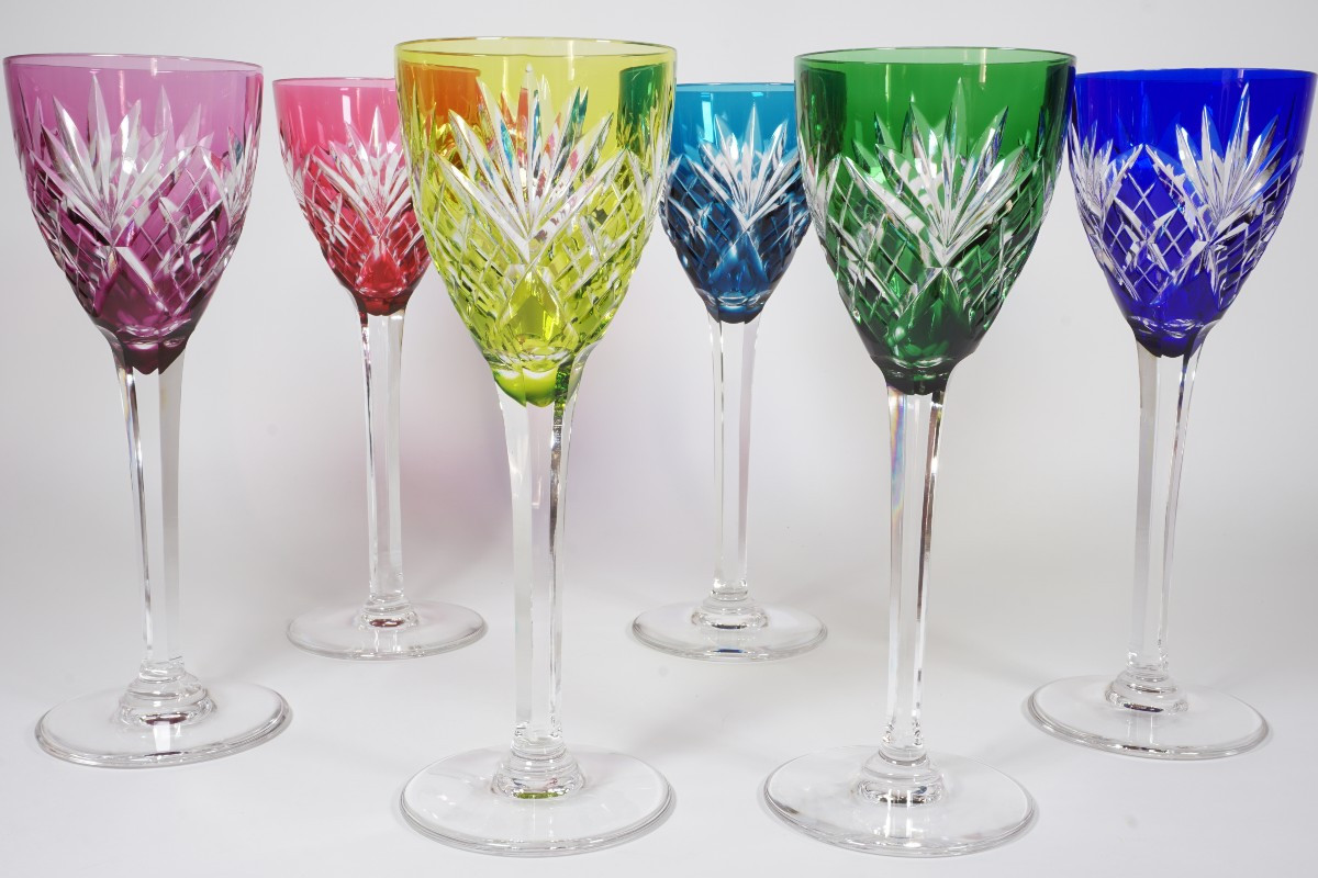 6 Wine Glasses, Roemers, Saint Louis Chantilly Crystal