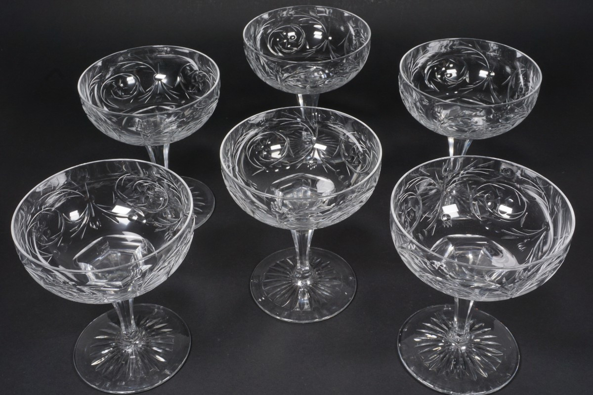 6 Baccarat Crystal Champagne Glasses