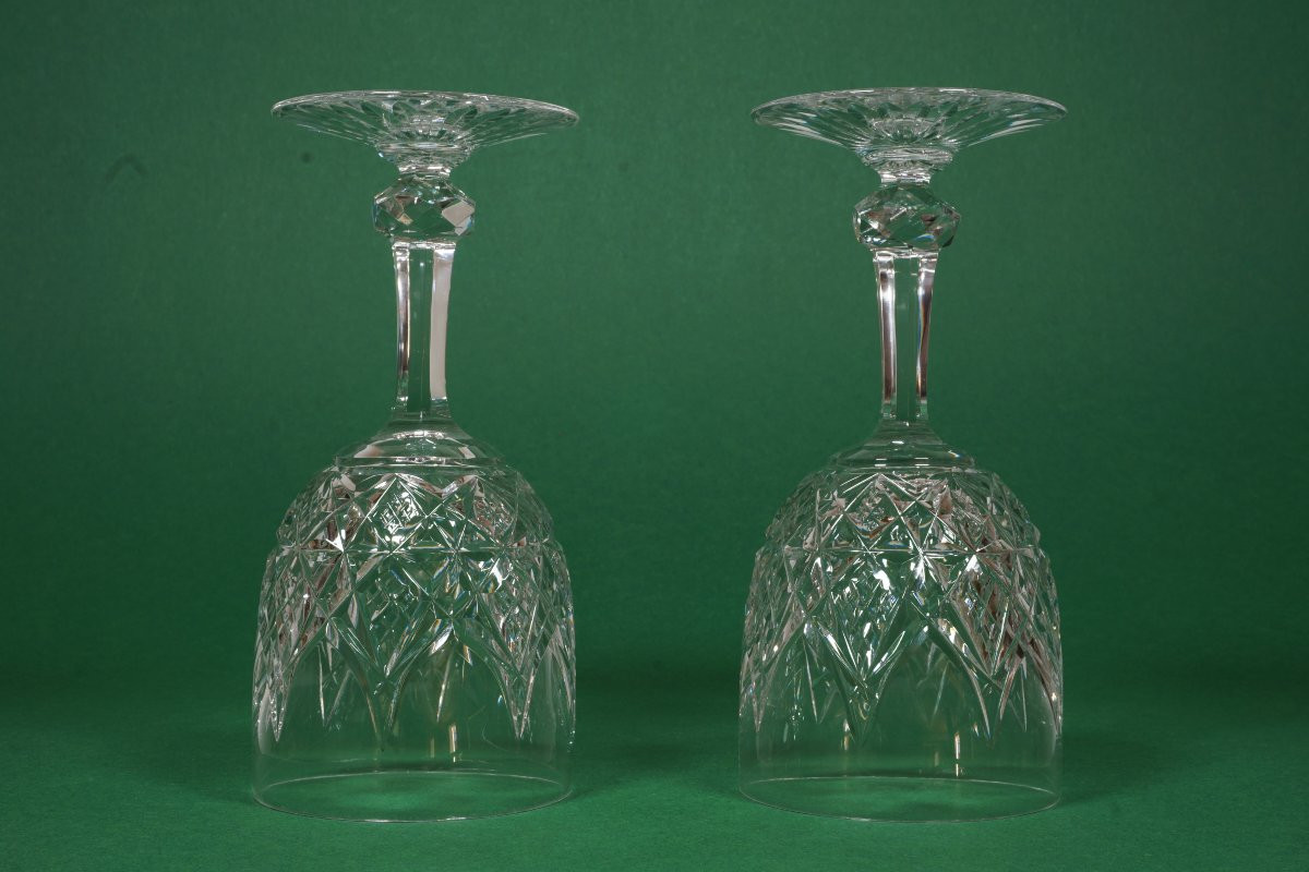 2 Large Baccarat Colbert Crystal Wine Glasses-photo-3