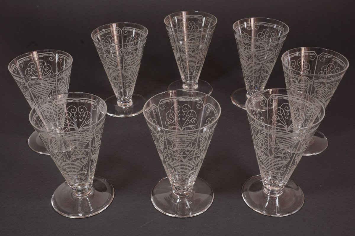 8 Baccarat Crystal Engraved Glasses-photo-3