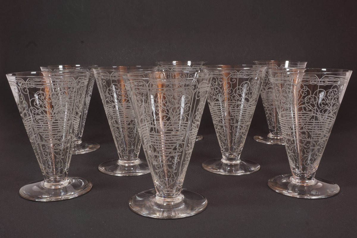 8 Baccarat Crystal Engraved Glasses-photo-3