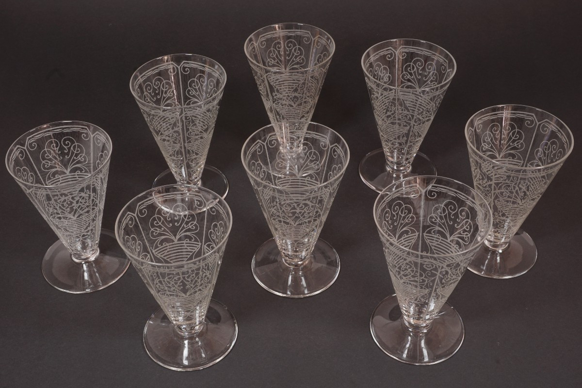 8 Baccarat Crystal Engraved Glasses